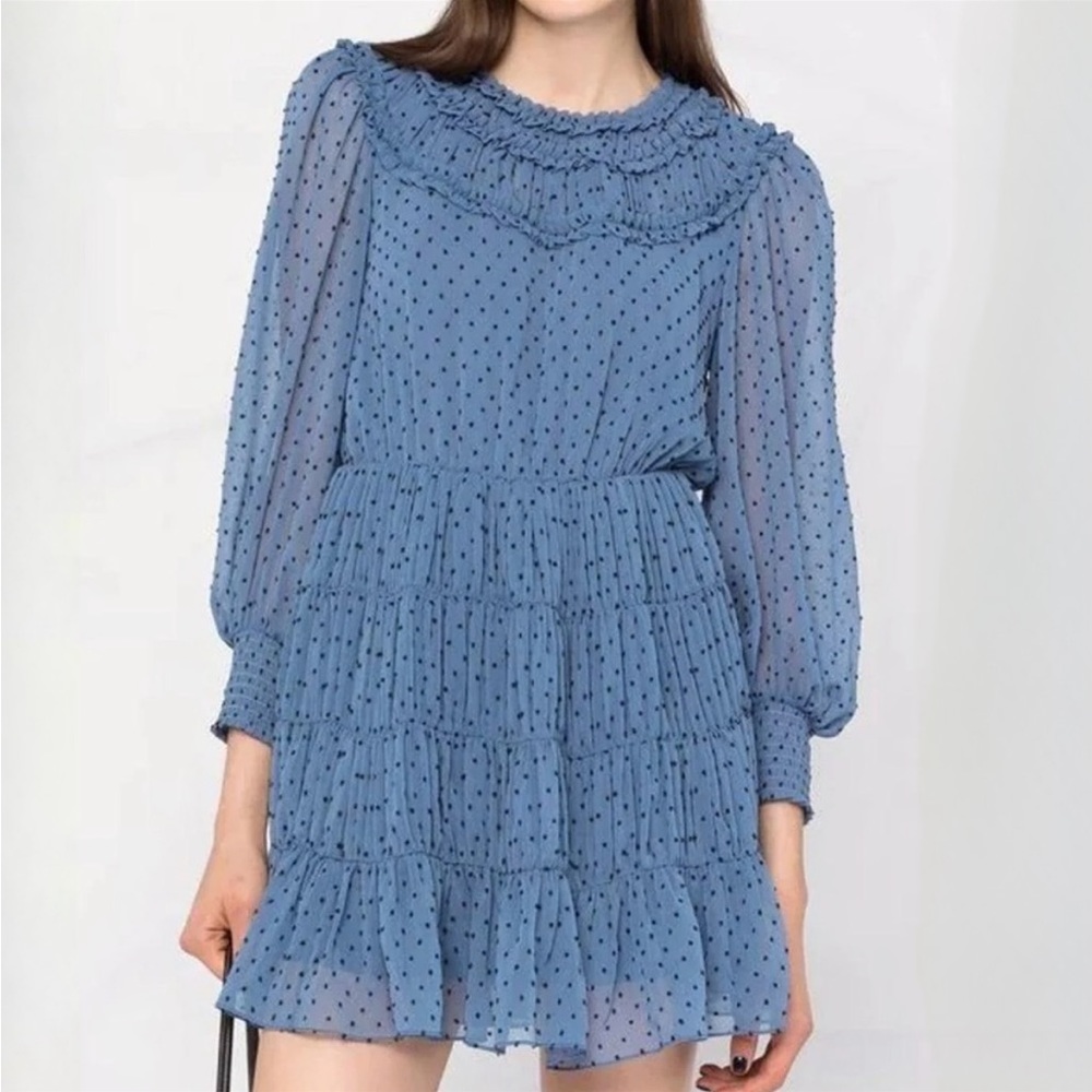 🔥NWT SANDRO PARIS Swiss Dot Mini Dress.Blue. Sz 36 EU = 6 US \ M
